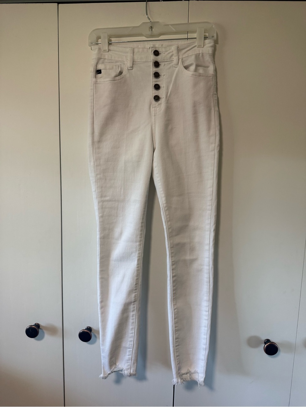 KanCan White High-Rise Button-Fly Skinny Jeans